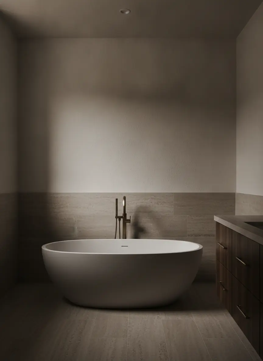Bathroom elevation with fixture spacing and the vanity line
