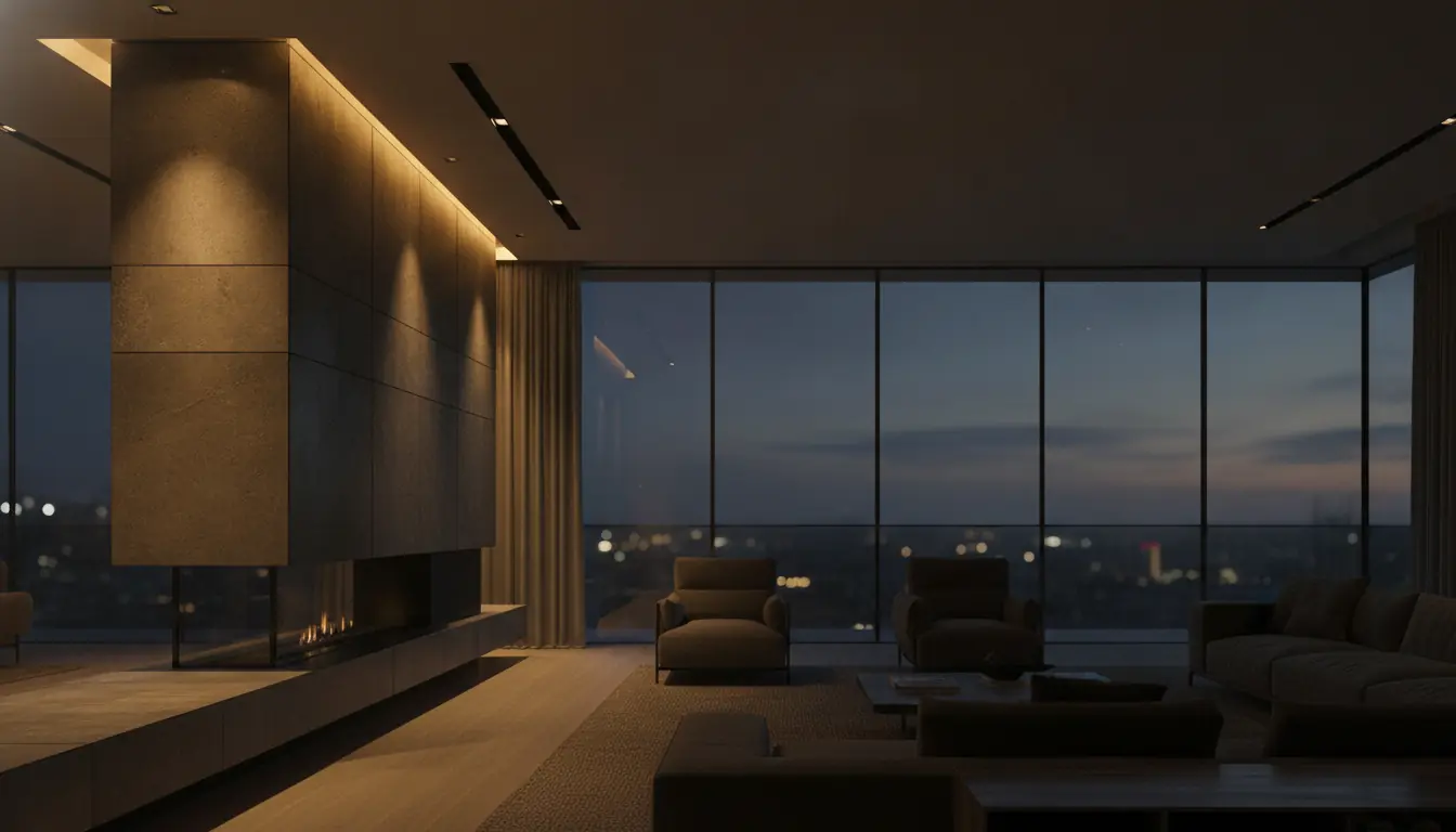 Flooring carried through a living space to the door line